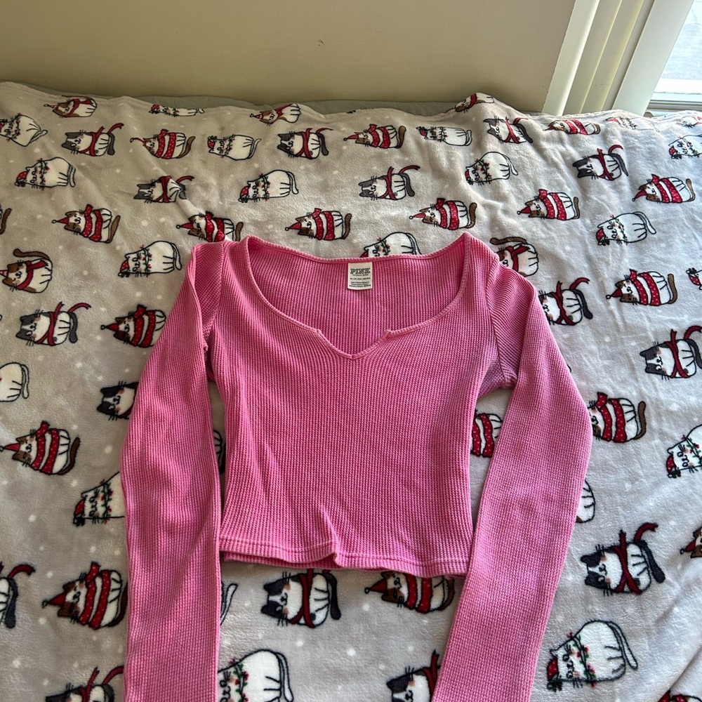 Pink Ribbed Long Sleeve Crop Top